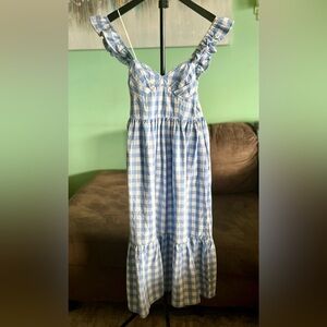 English Factory Gingham Tiered Sleeveless Cotton Midi Dress Size XS